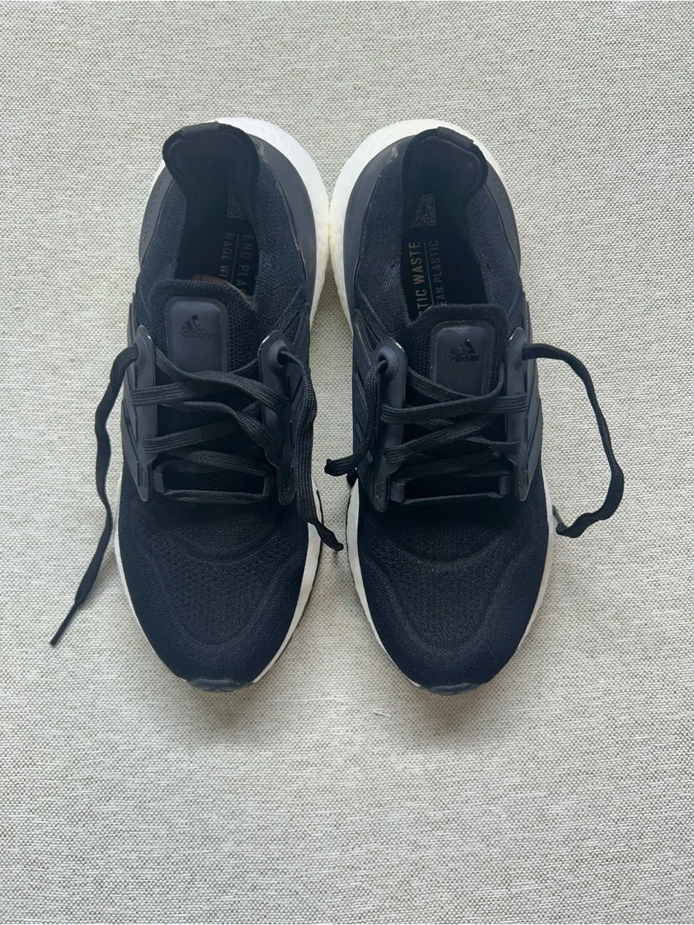 adidas Black Men’s Knit Lace-Up Sneakers with White Sole